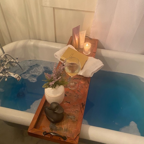 Handmade Reclaimed Wood Copper Bath Tray Wine Hold - Picture 3 of 14